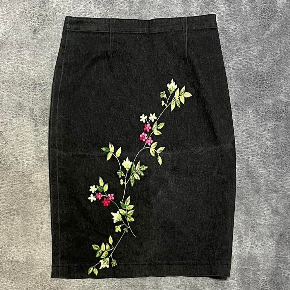Jon denim embroidered midi skirt
